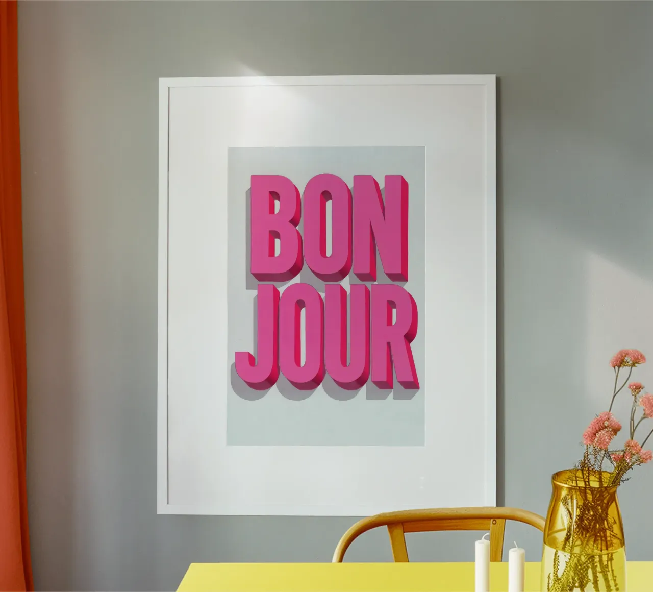 Typo Hello: Bonjour! poster con telaio in legno da QuooodZ by MooodzArt