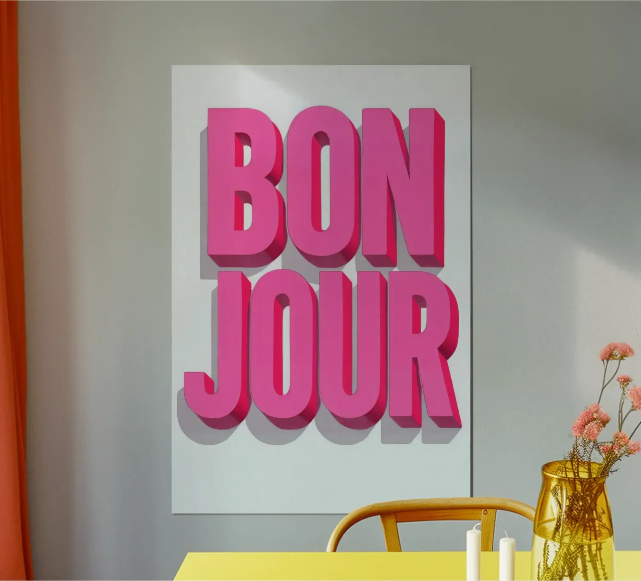 Typo Hello: Bonjour! poster con telaio in legno da QuooodZ by MooodzArt