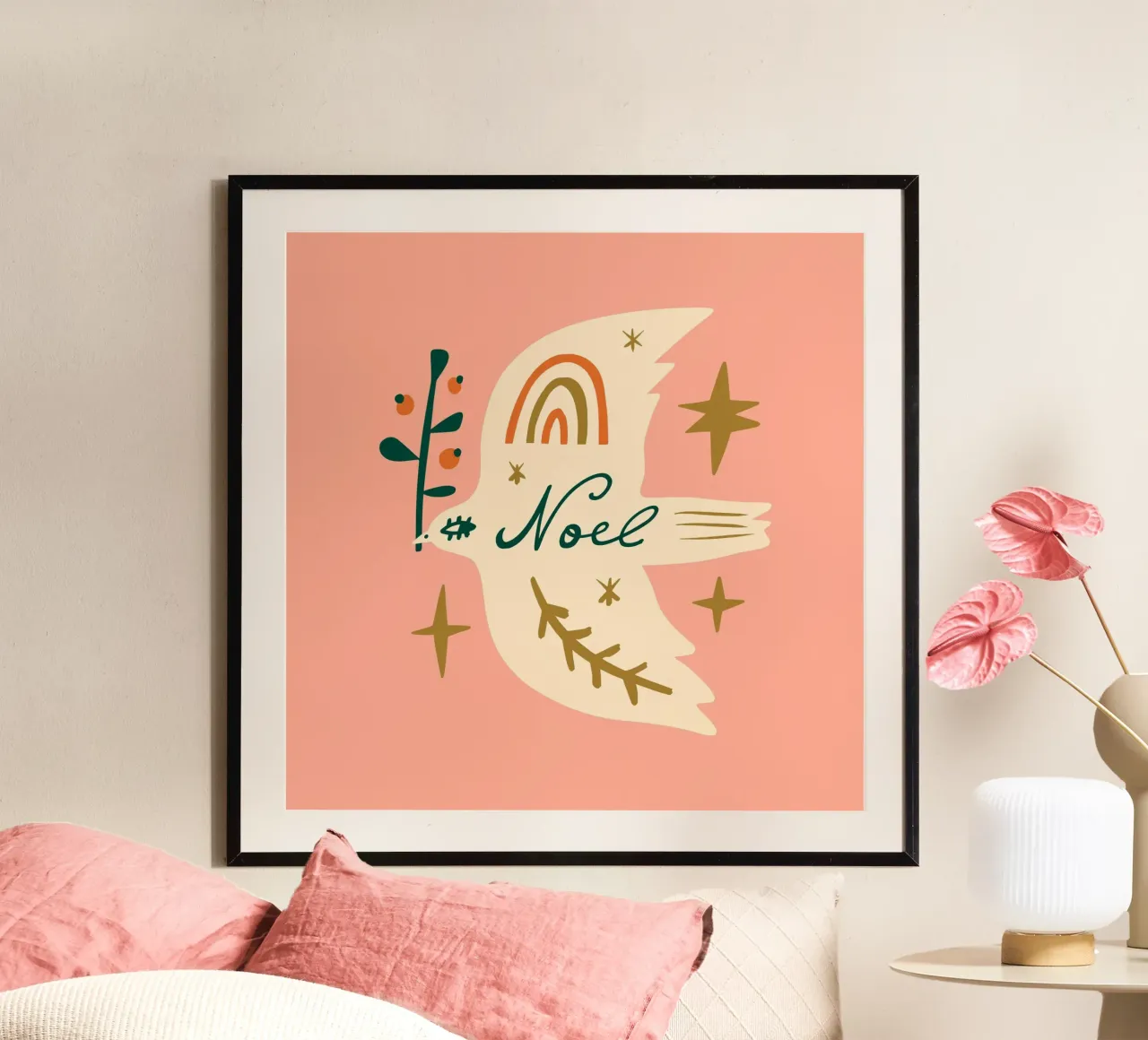 Happy Christmas No 04 poster con telaio in legno da treechild