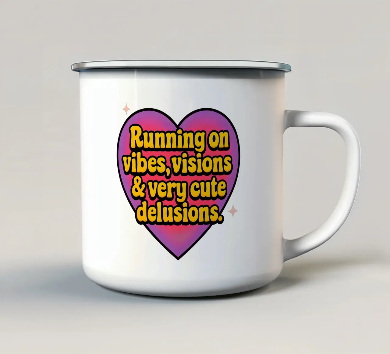 Running on Vibes, Visions en Very Cute Delusions tazza in smalto da Marie Rosedale