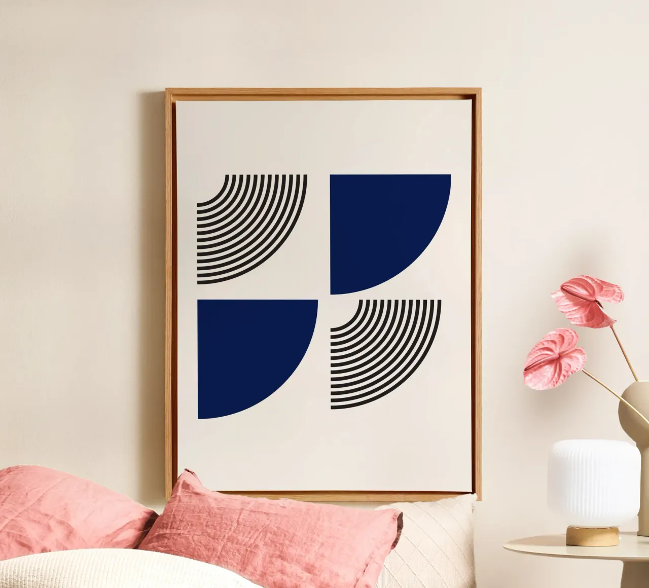 Segmenti di cerchio Bauhaus - Navy & Line Art tela da Studio Vibe