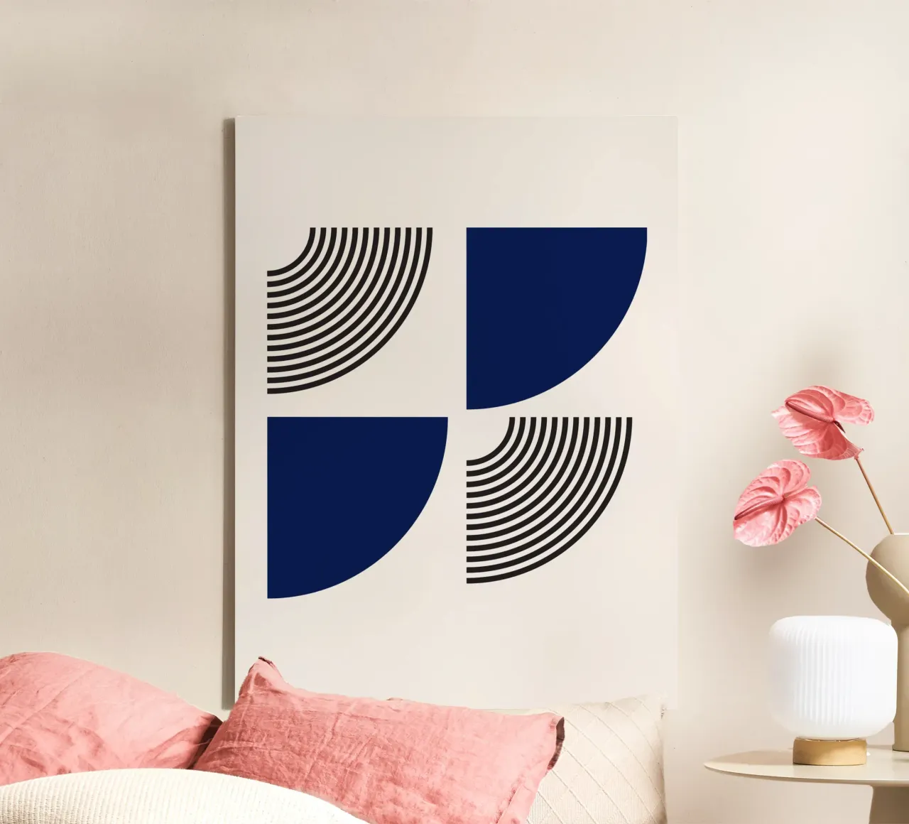 Segmenti di cerchio Bauhaus - Navy & Line Art tela da Studio Vibe