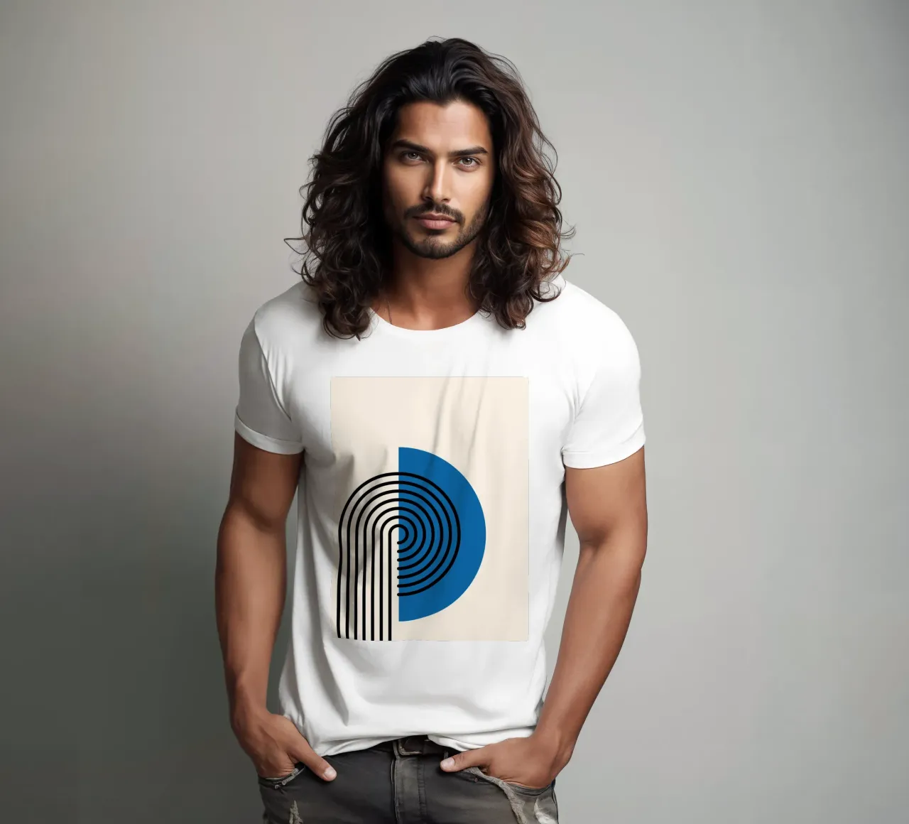 Linea Bauhaus a semicerchio - Grafica blu e nera t-shirt da Studio Vibe