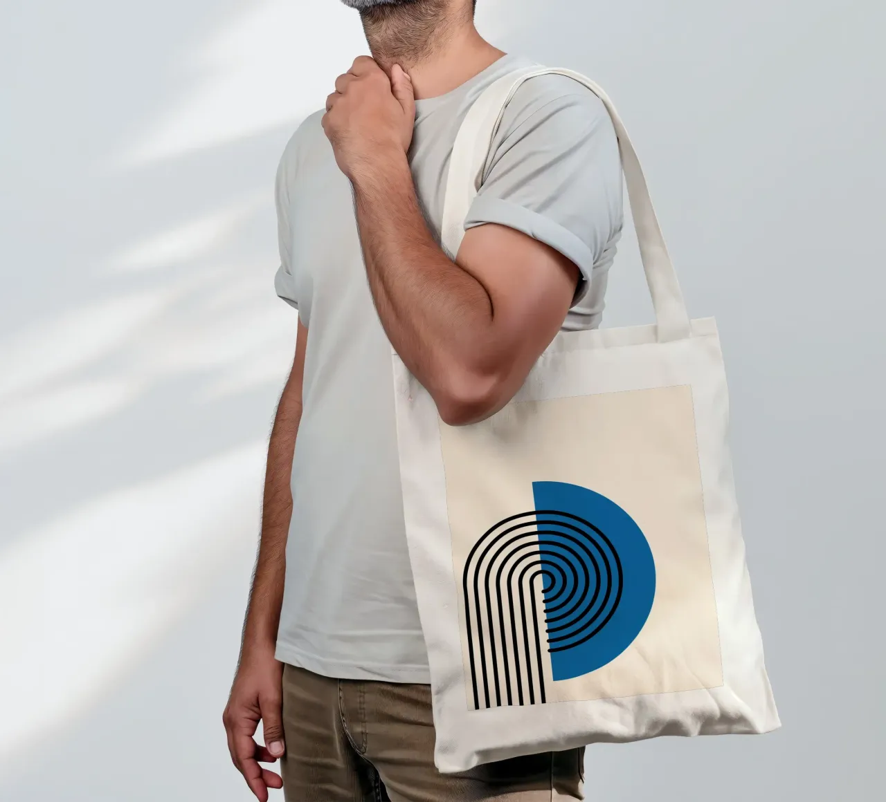 Linea Bauhaus a semicerchio - Grafica blu e nera borsa in juta da Studio Vibe
