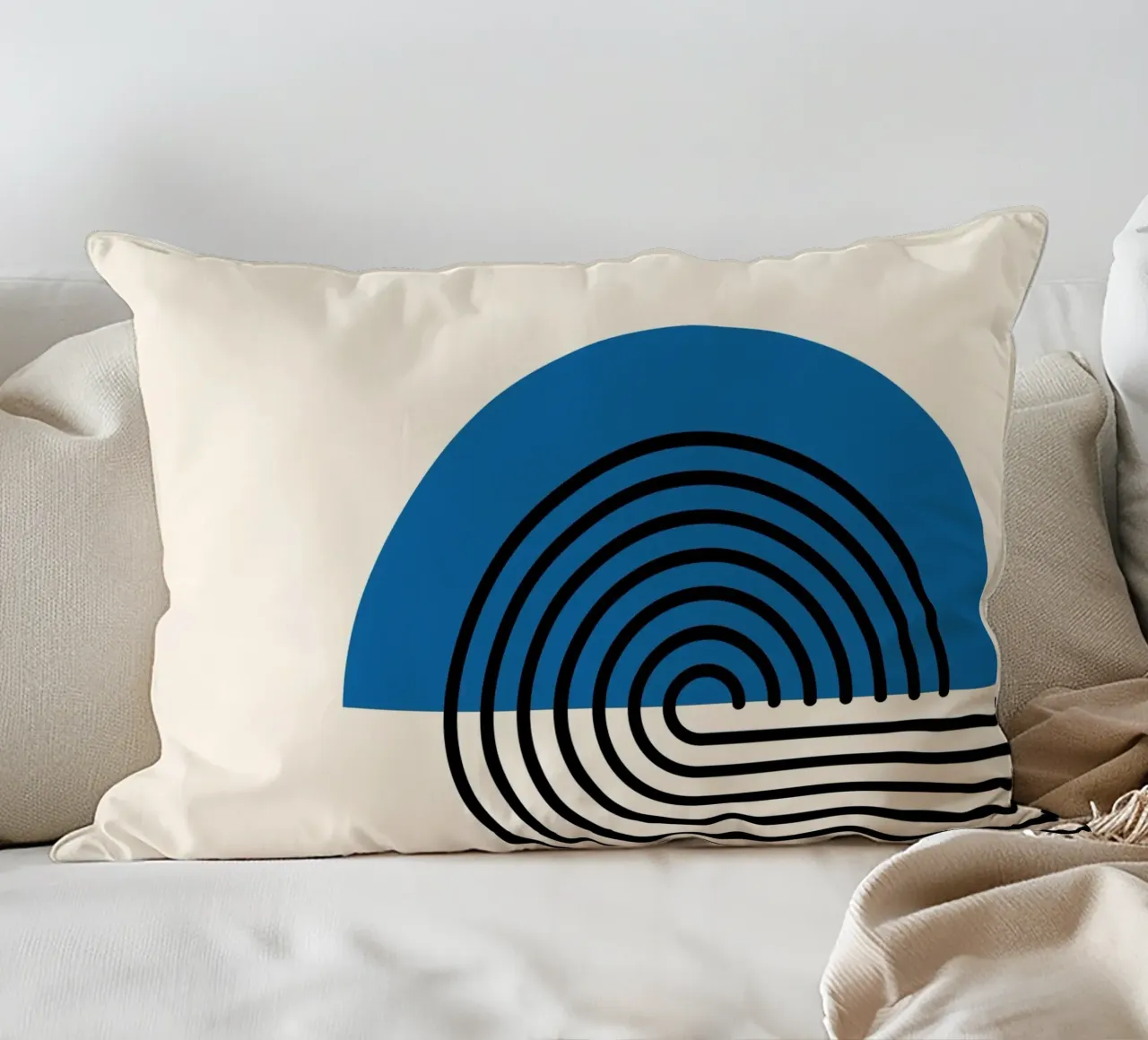 Linea Bauhaus a semicerchio - Grafica blu e nera cuscino da Studio Vibe
