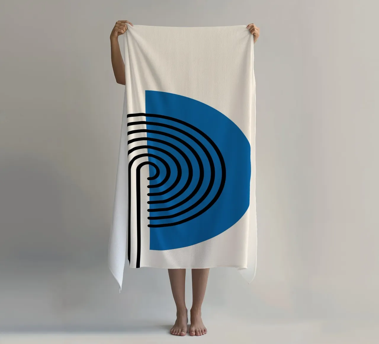 Linea Bauhaus a semicerchio - Grafica blu e nera telo mare da Studio Vibe