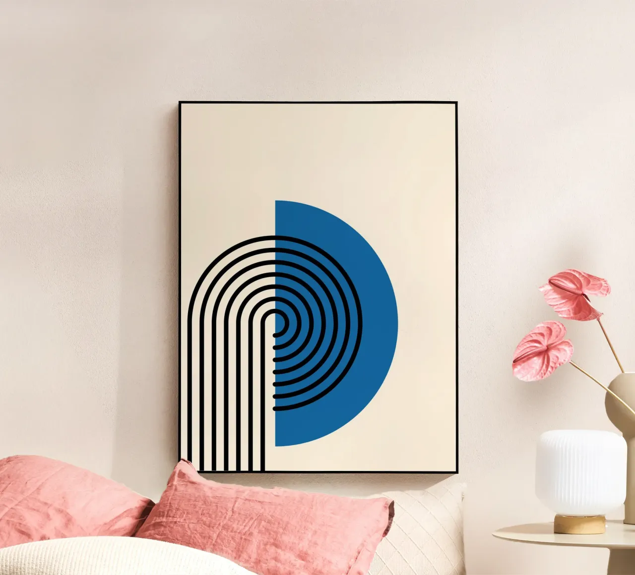 Linea Bauhaus a semicerchio - Grafica blu e nera plexiglass da Studio Vibe