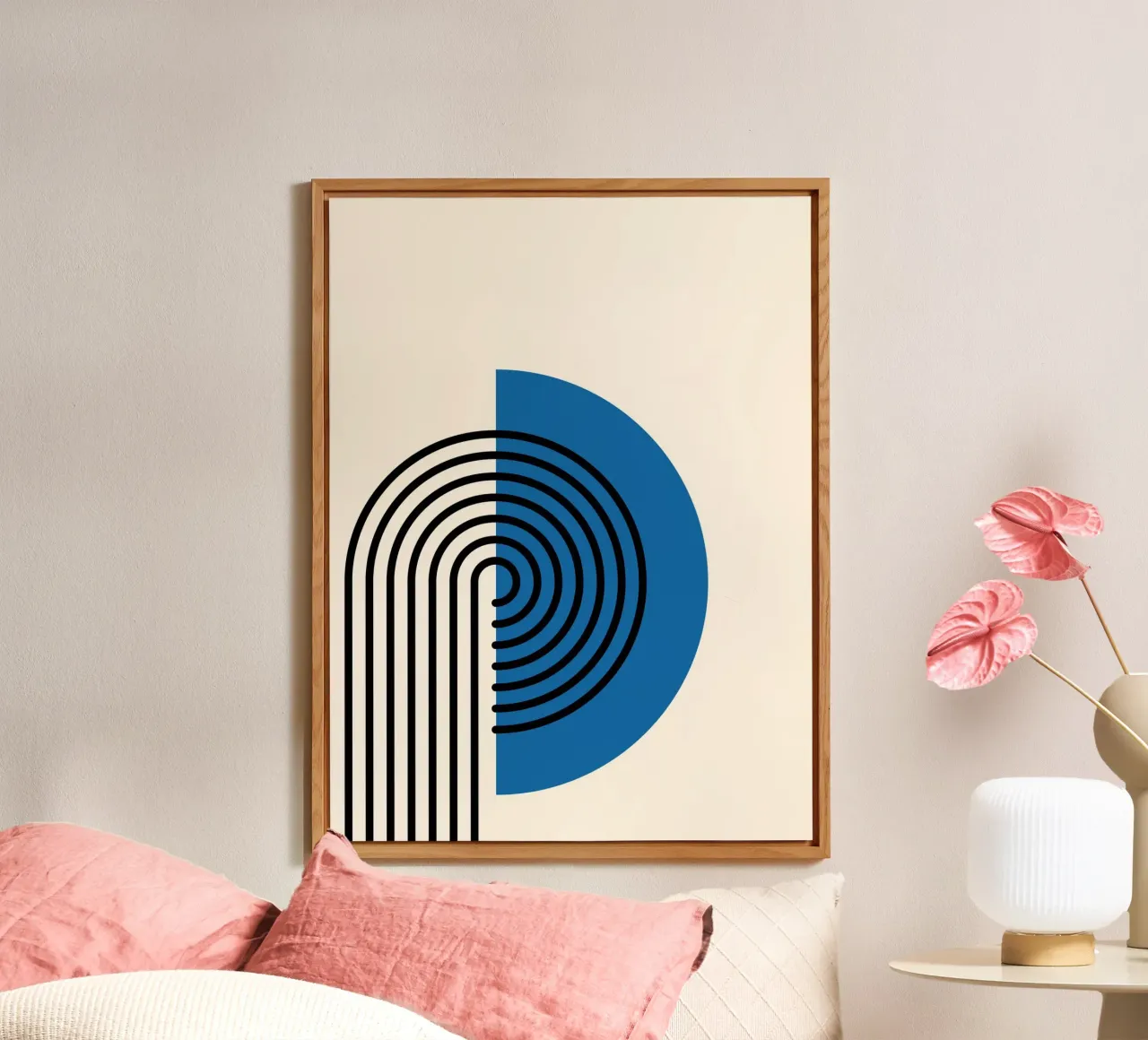 Linea Bauhaus a semicerchio - Grafica blu e nera alluminio dibond da Studio Vibe