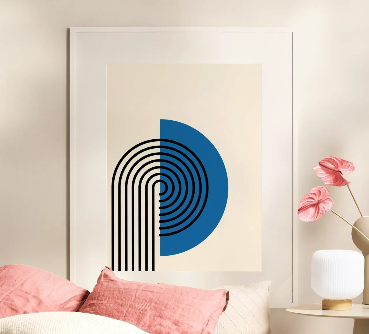 Linea Bauhaus a semicerchio - Grafica blu e nera carta hahnemühle da Studio Vibe