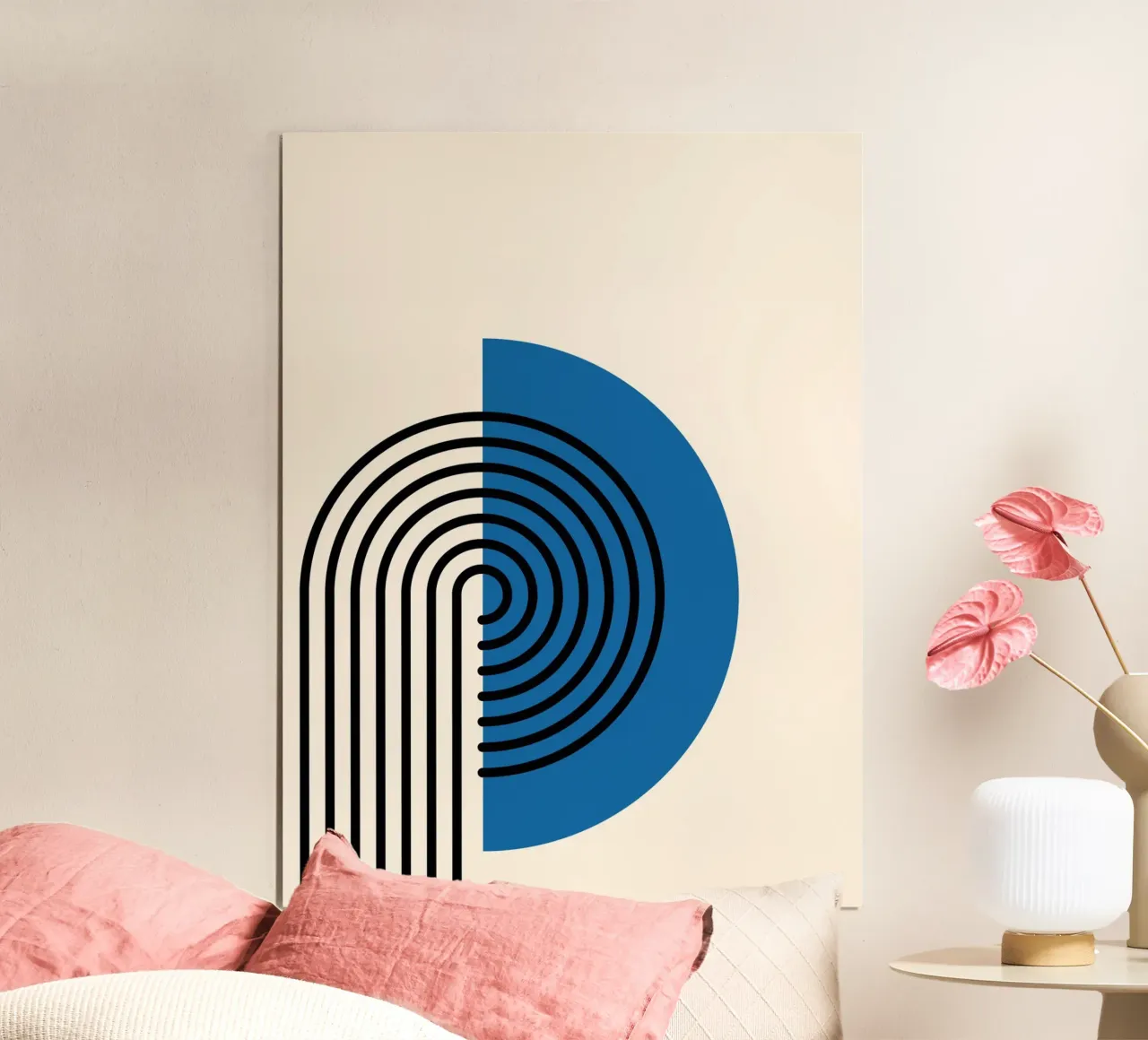Linea Bauhaus a semicerchio - Grafica blu e nera carta hahnemühle da Studio Vibe