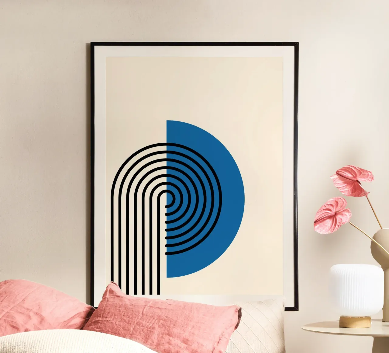 Linea Bauhaus a semicerchio - Grafica blu e nera carta hahnemühle da Studio Vibe