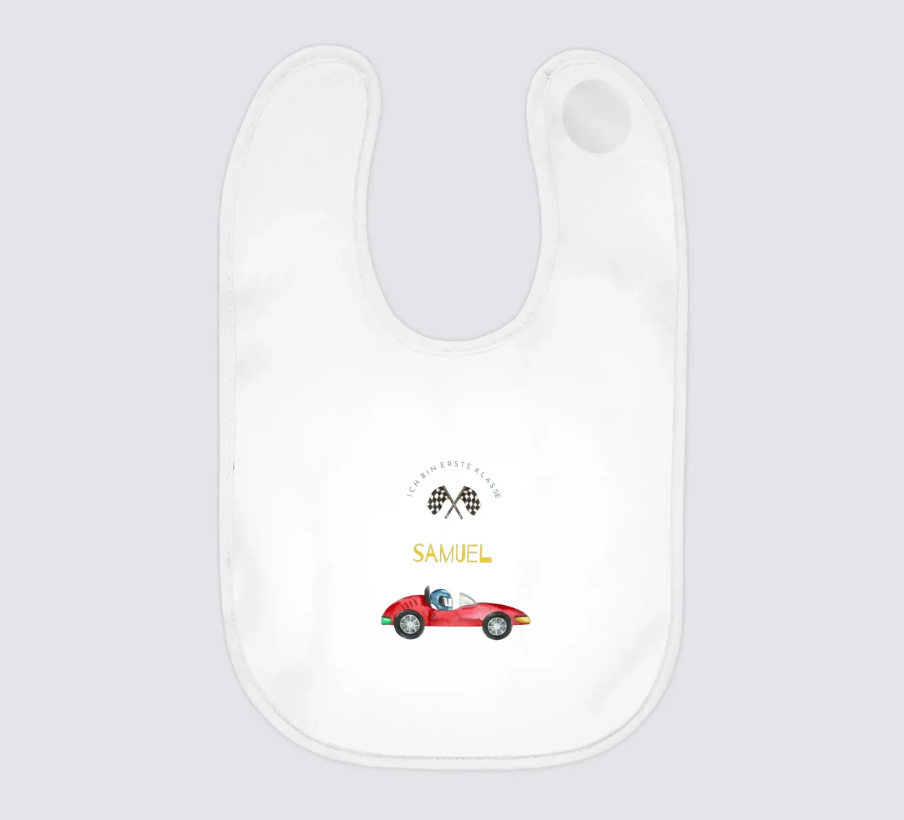 Rennauto baby bib by Kartenliebe