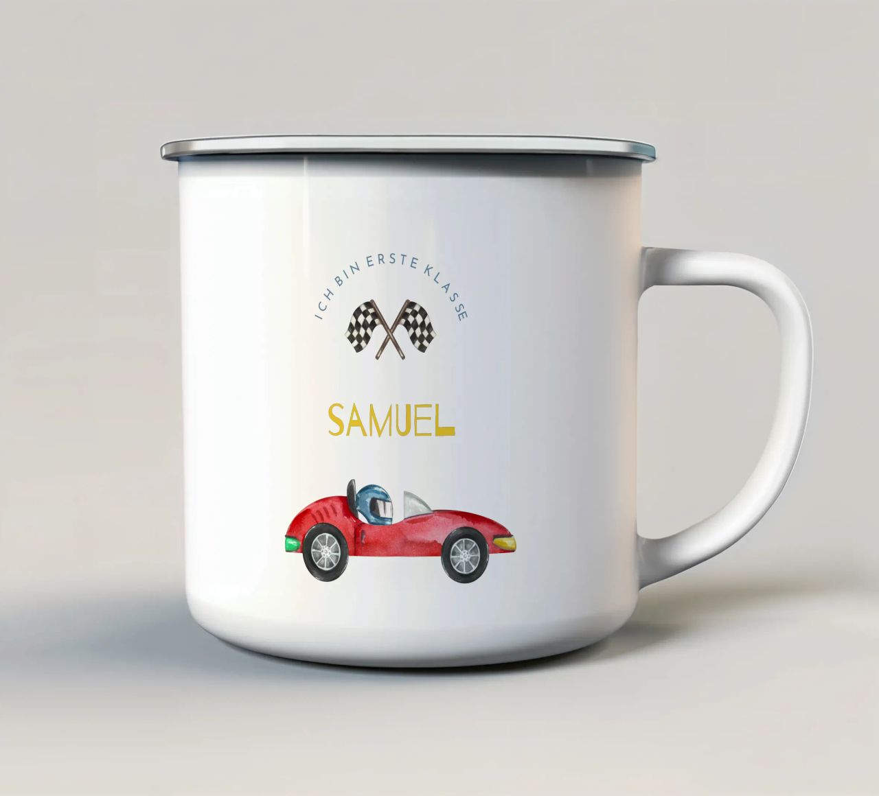 Rennauto tazza in smalto da Kartenliebe