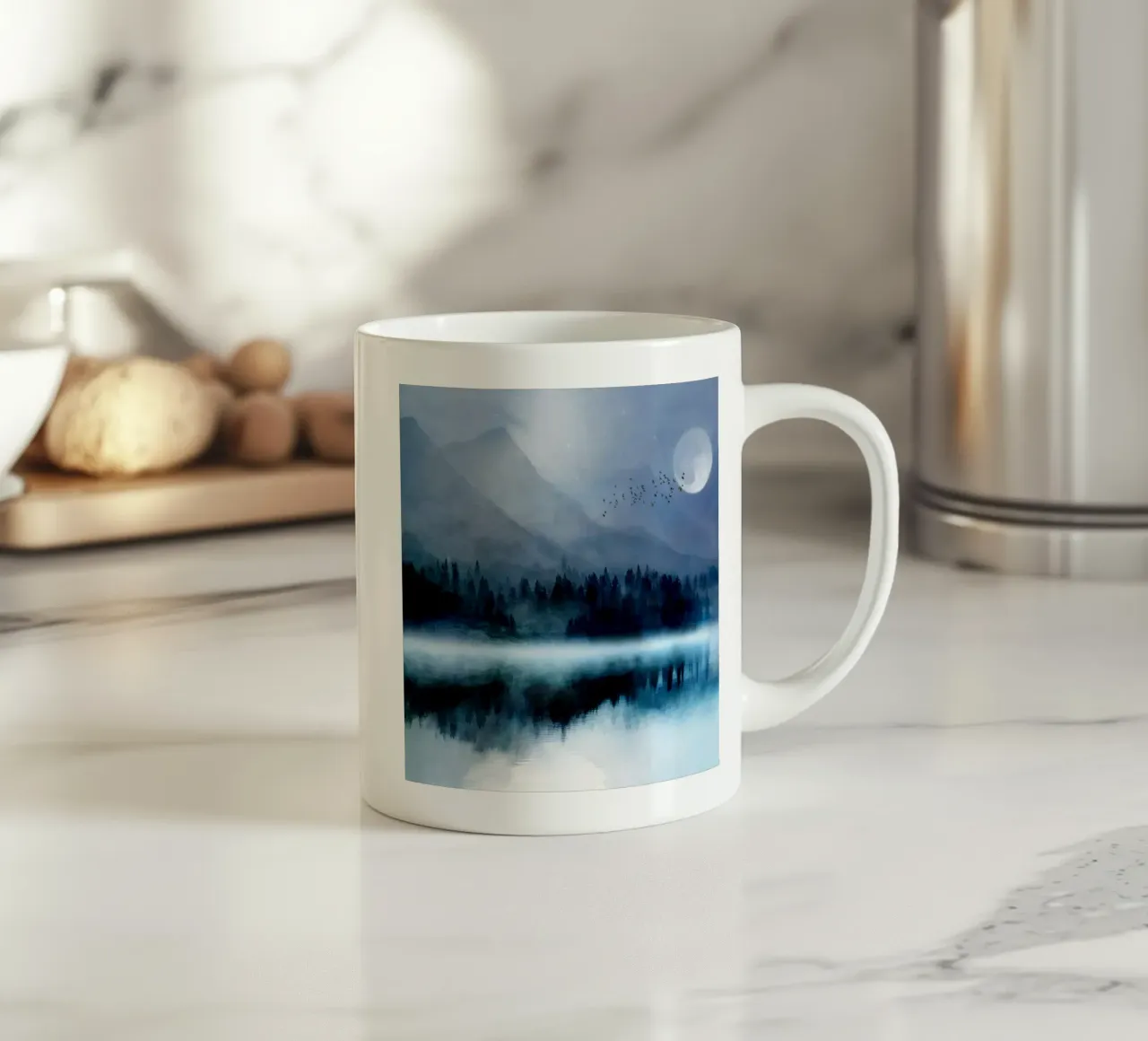 Mountainscape Under The Moonlight tazza in ceramica da Nadjaa