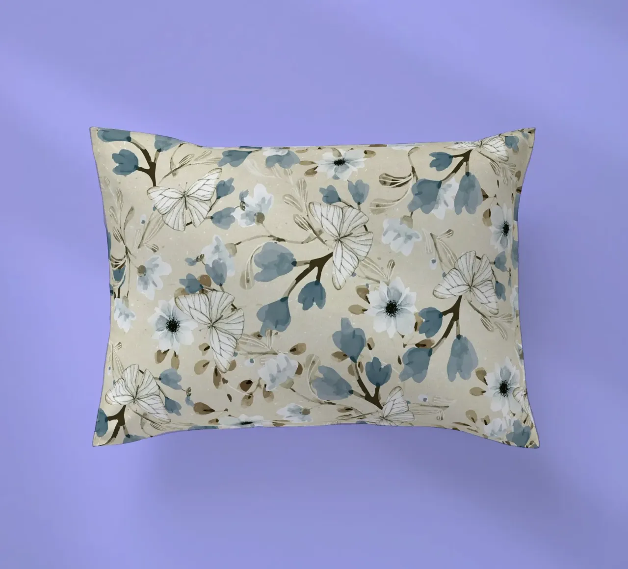 Flowers and Butterflies decorative cushion by Nadjaa