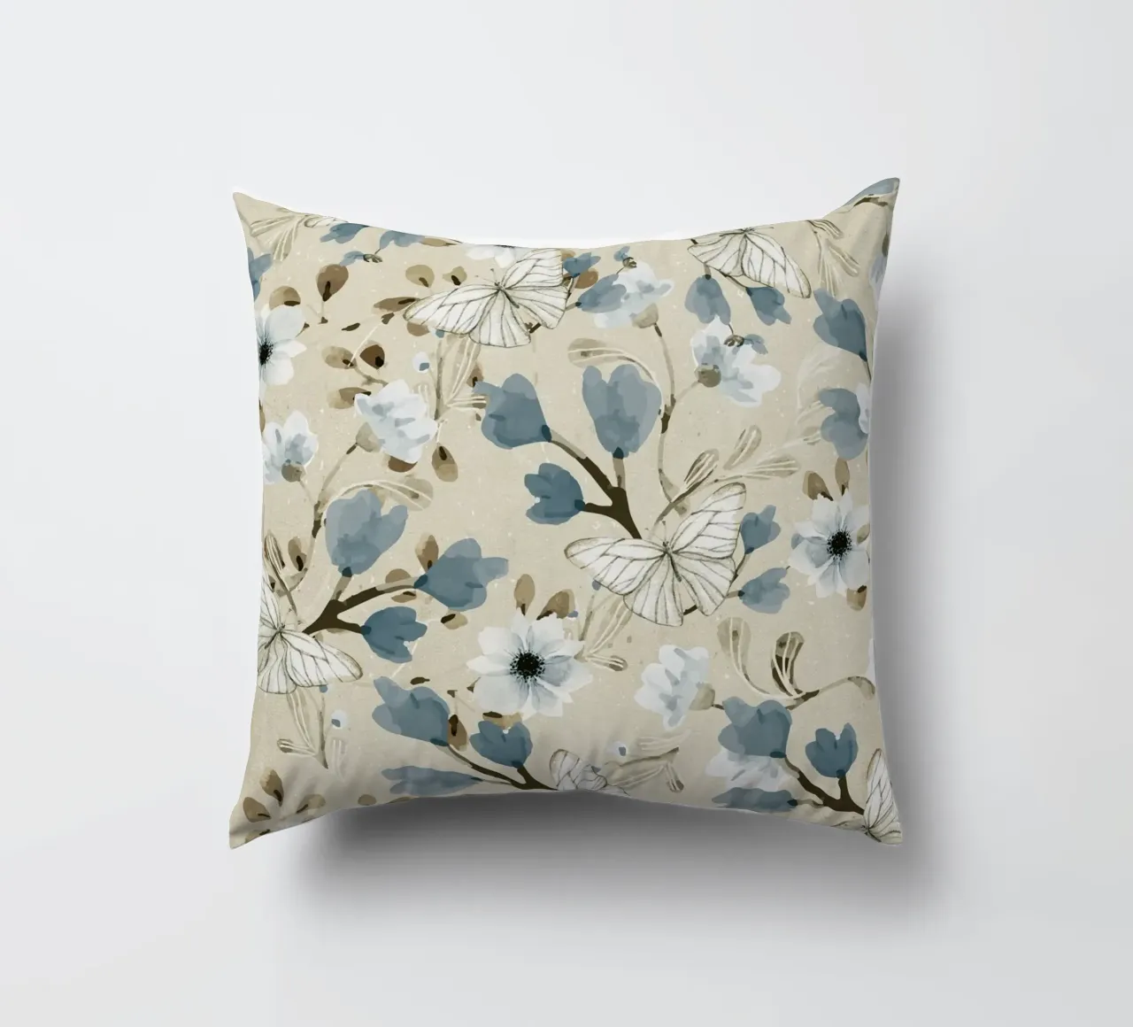Flowers and Butterflies decorative cushion by Nadjaa