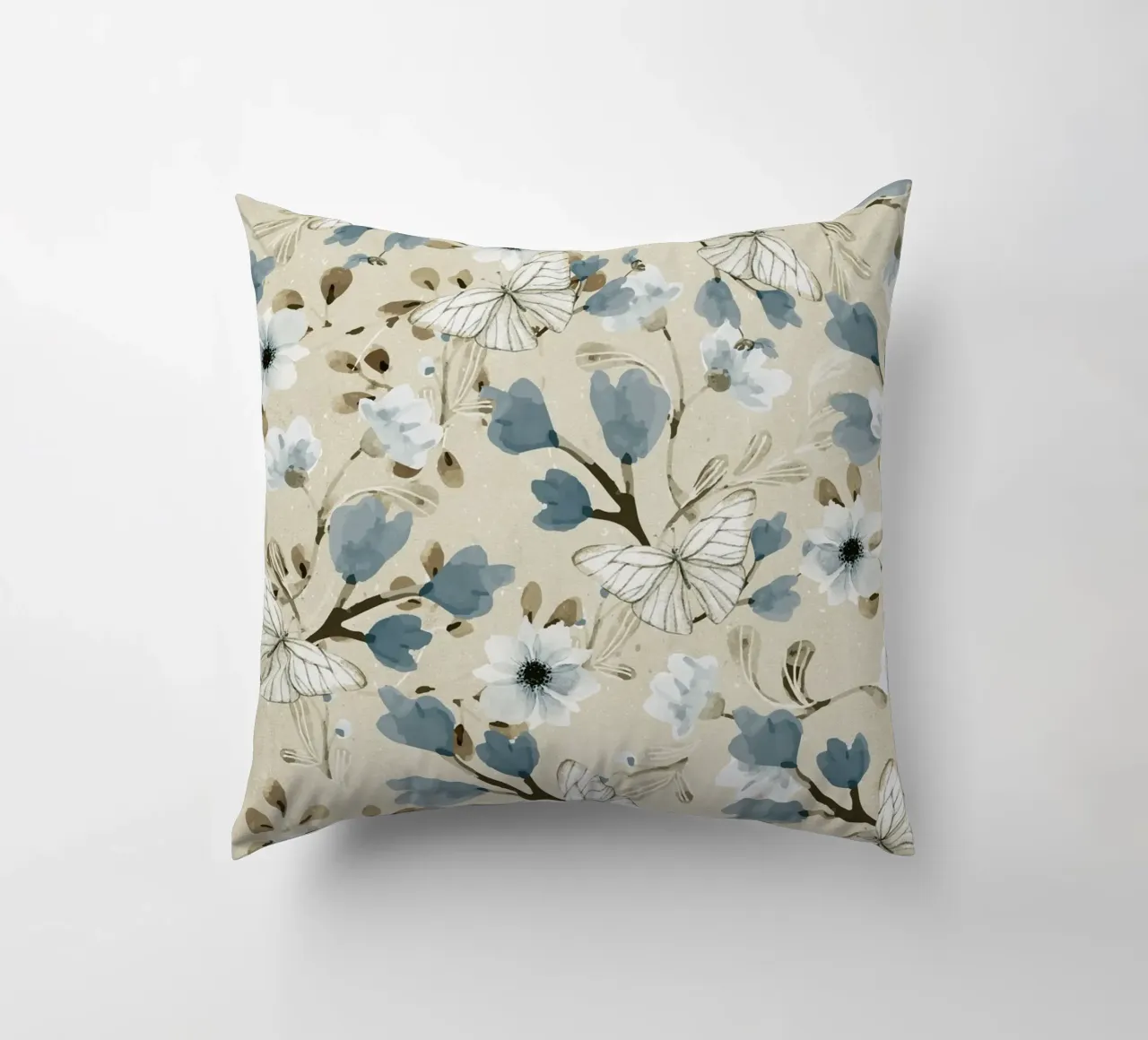Flowers and Butterflies decorative cushion by Nadjaa