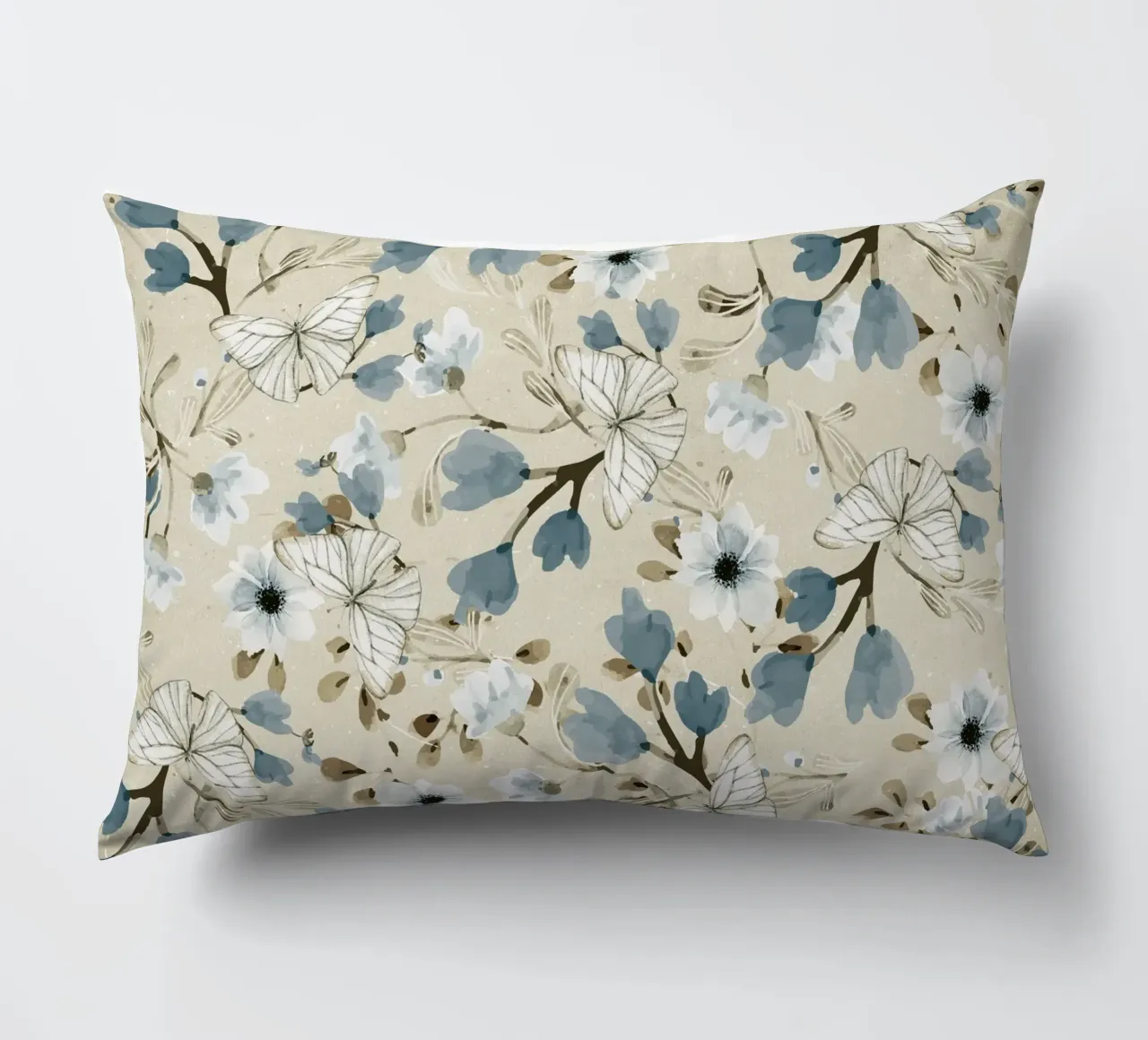 Flowers and Butterflies decorative cushion by Nadjaa