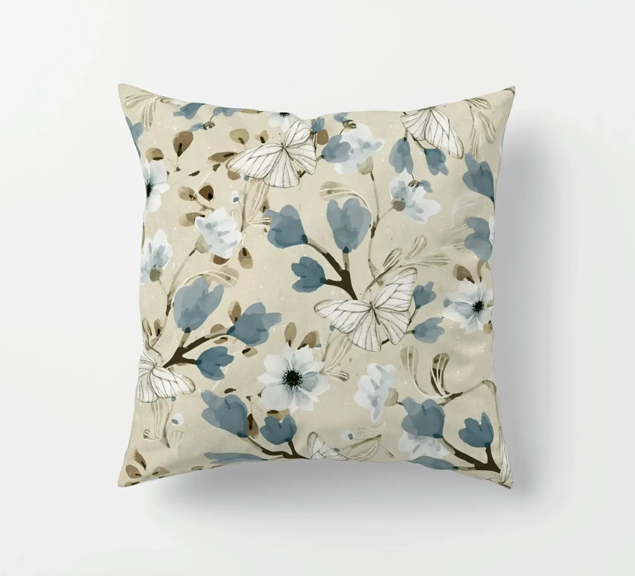 Flowers and Butterflies decorative cushion by Nadjaa