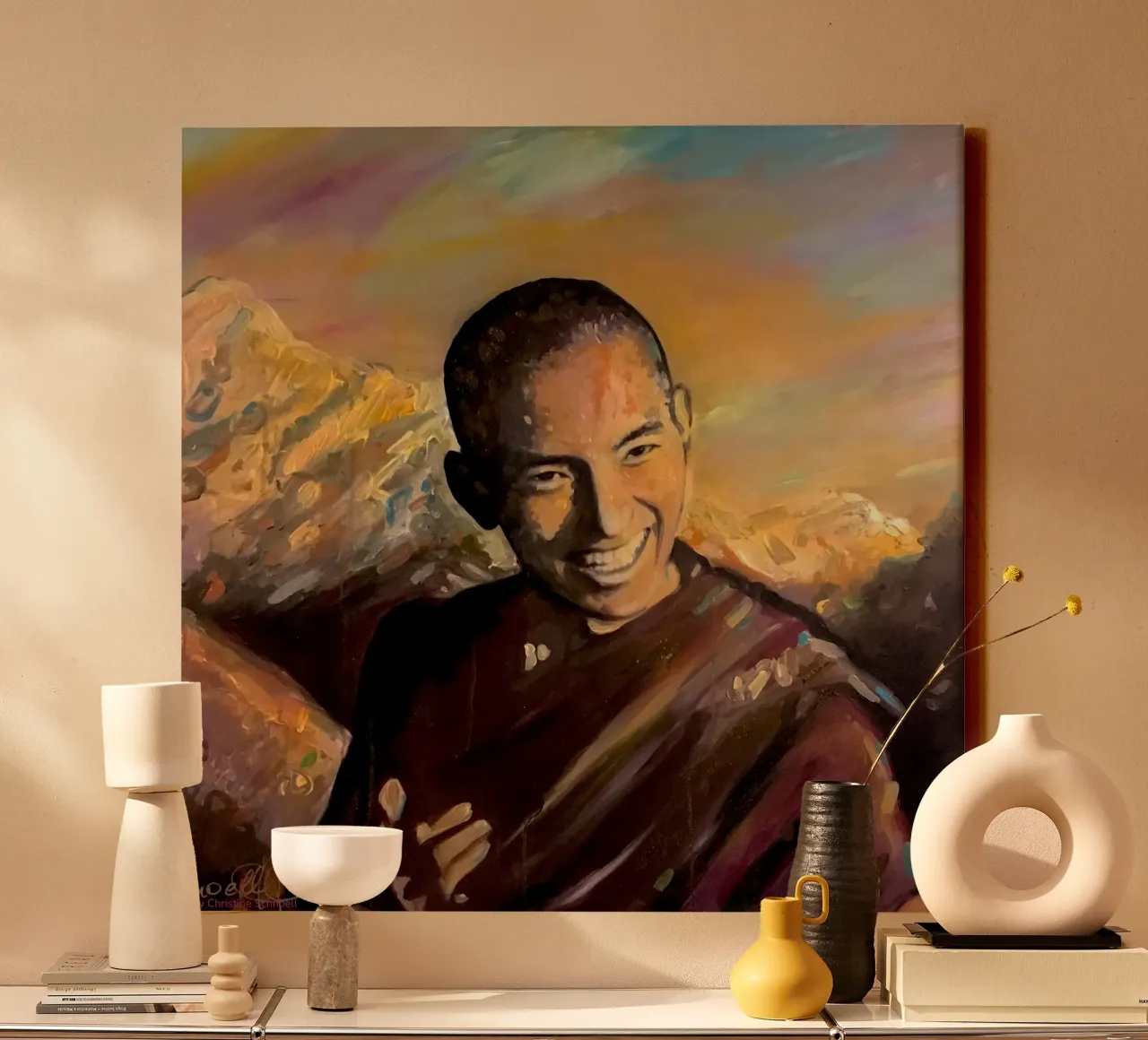 Lama Zopa Rinpoche, gerealiseerde meester canvas met Baklijst van Happy 😃 Art 🎨 by Christine Schnoell