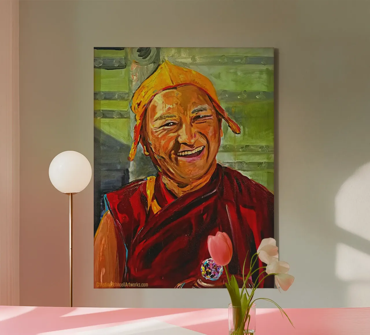 Lama Zopa Rinpoche, gerealiseerde meester, 2 canvas met Baklijst van Happy 😃 Art 🎨 by Christine Schnoell