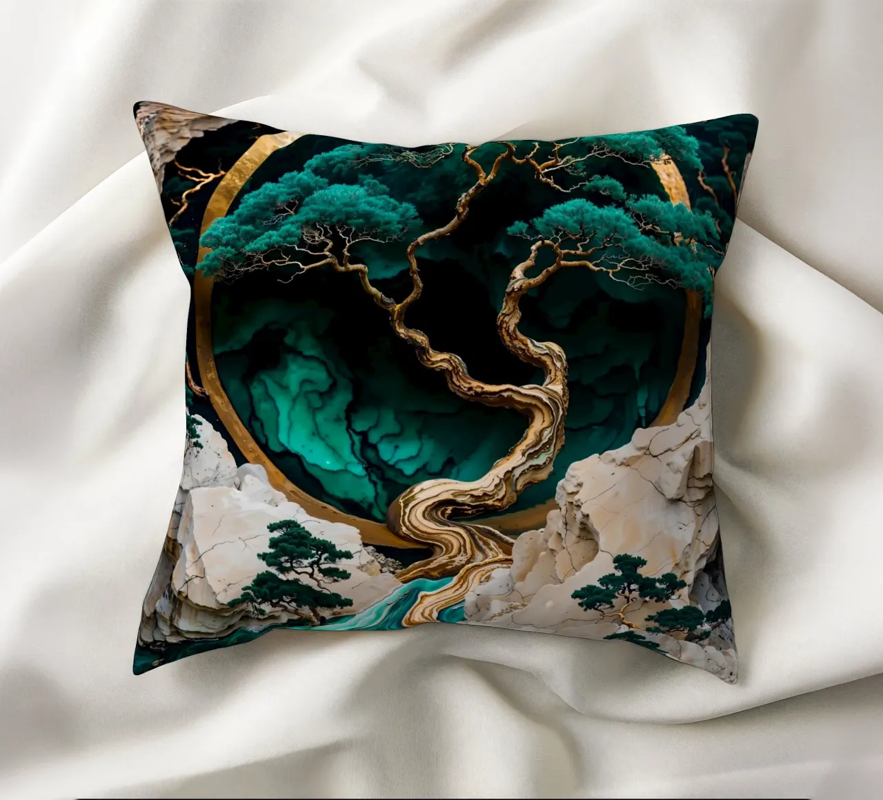 Mountain Tree Kintsugi Art cuscino da Pixaverse