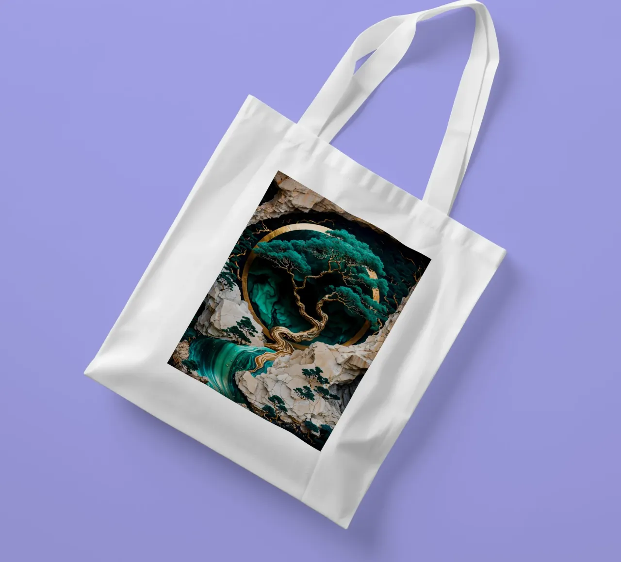 Mountain Tree Kintsugi Art borsa in juta da Pixaverse