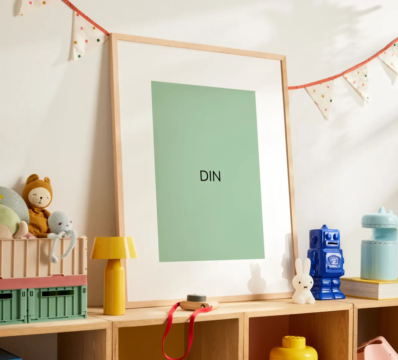 WOOOOOO DIN poster met houten frame van sini-bini