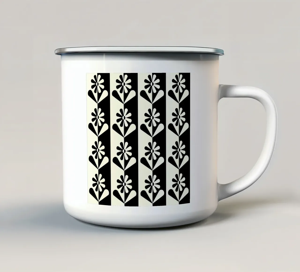 Black and white floral pattern tazza in smalto da TijanaArtStudio88