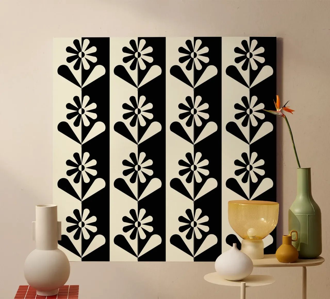 Black and white floral pattern tela con Cornice a cassetta da TijanaArtStudio88