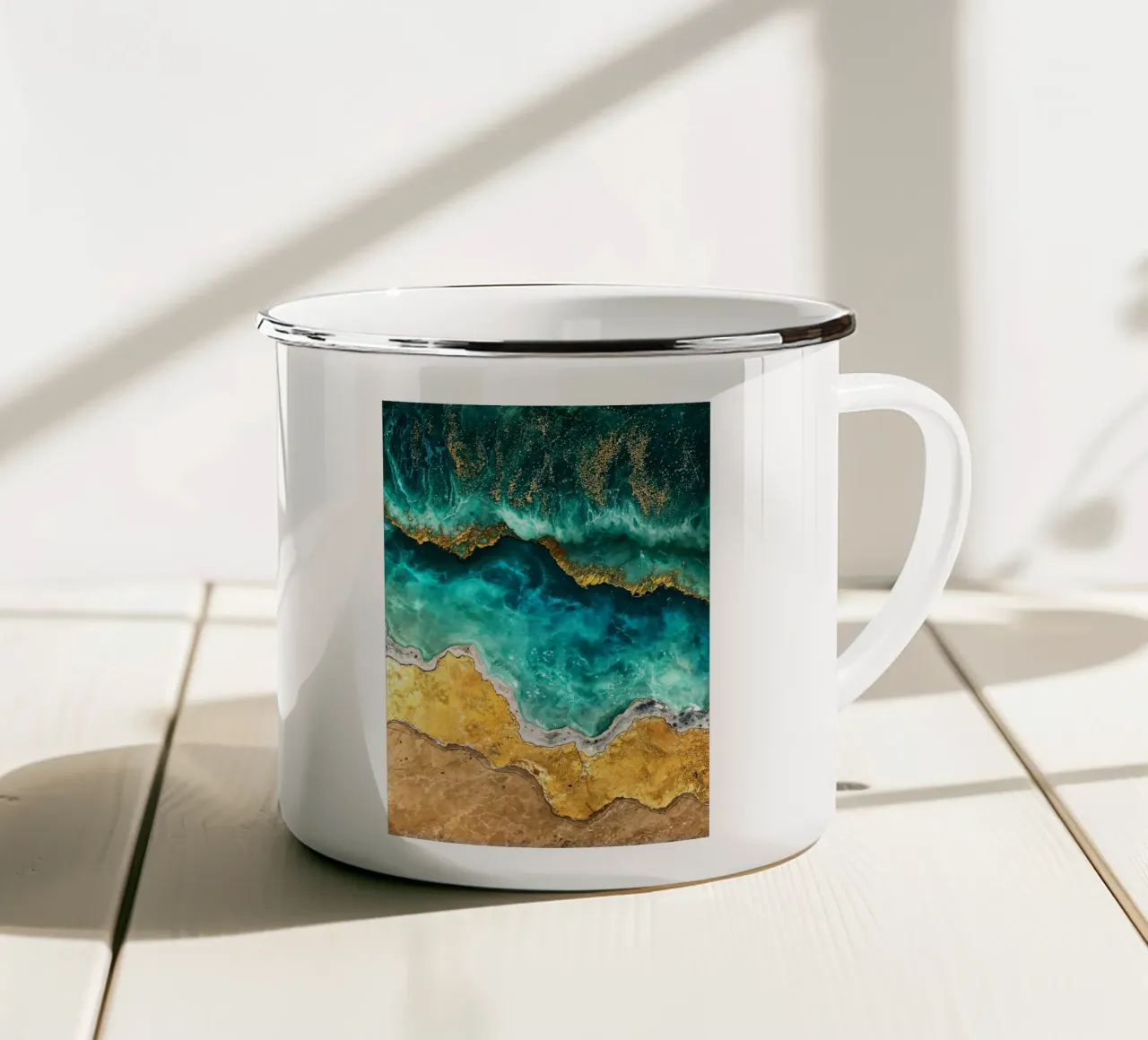 Abstract Ocean Waves Kintsugi Art tazza in smalto da Pixaverse