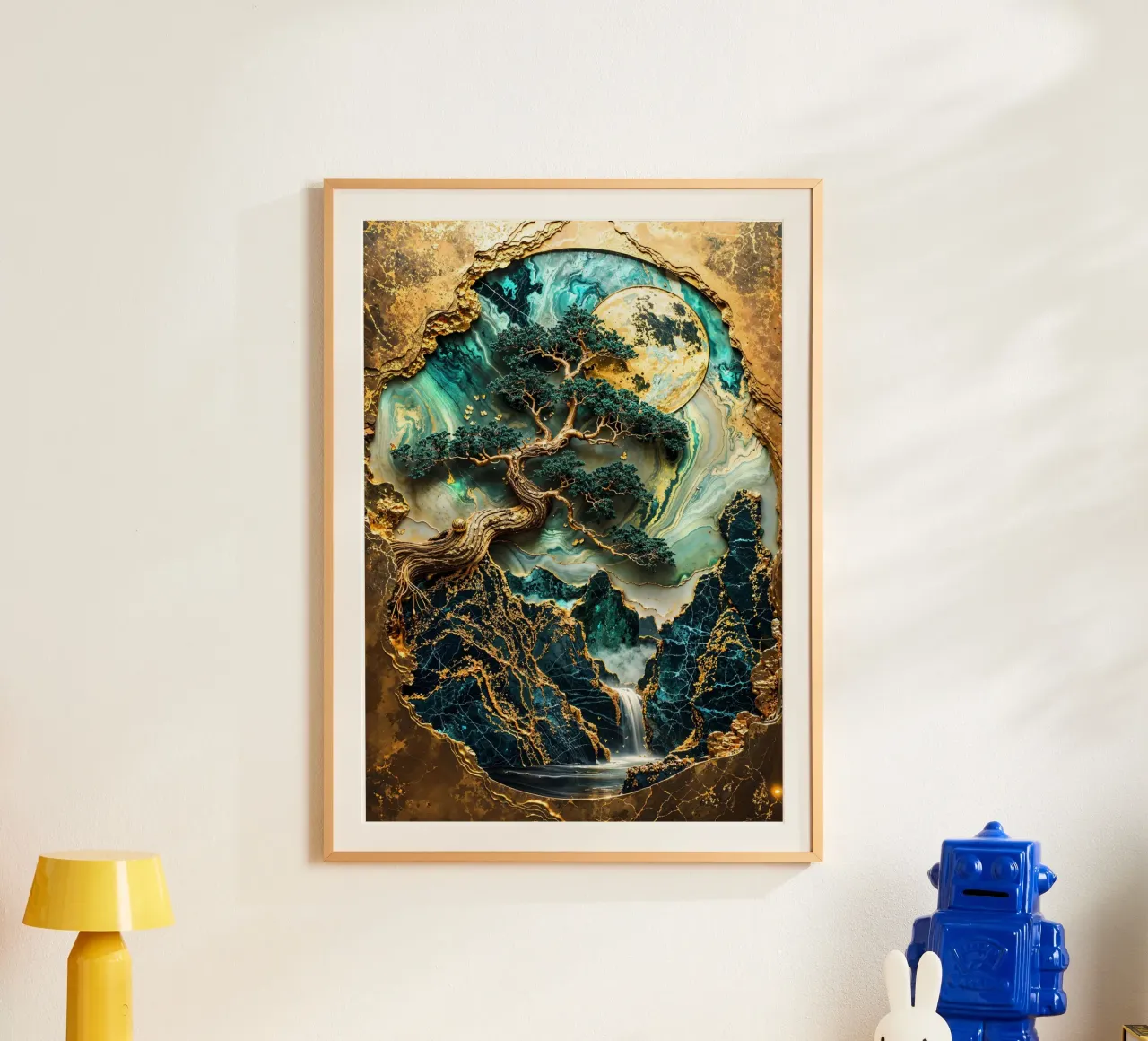 Golden Bonsai Sanctuary poster con telaio in alluminio da Pixaverse