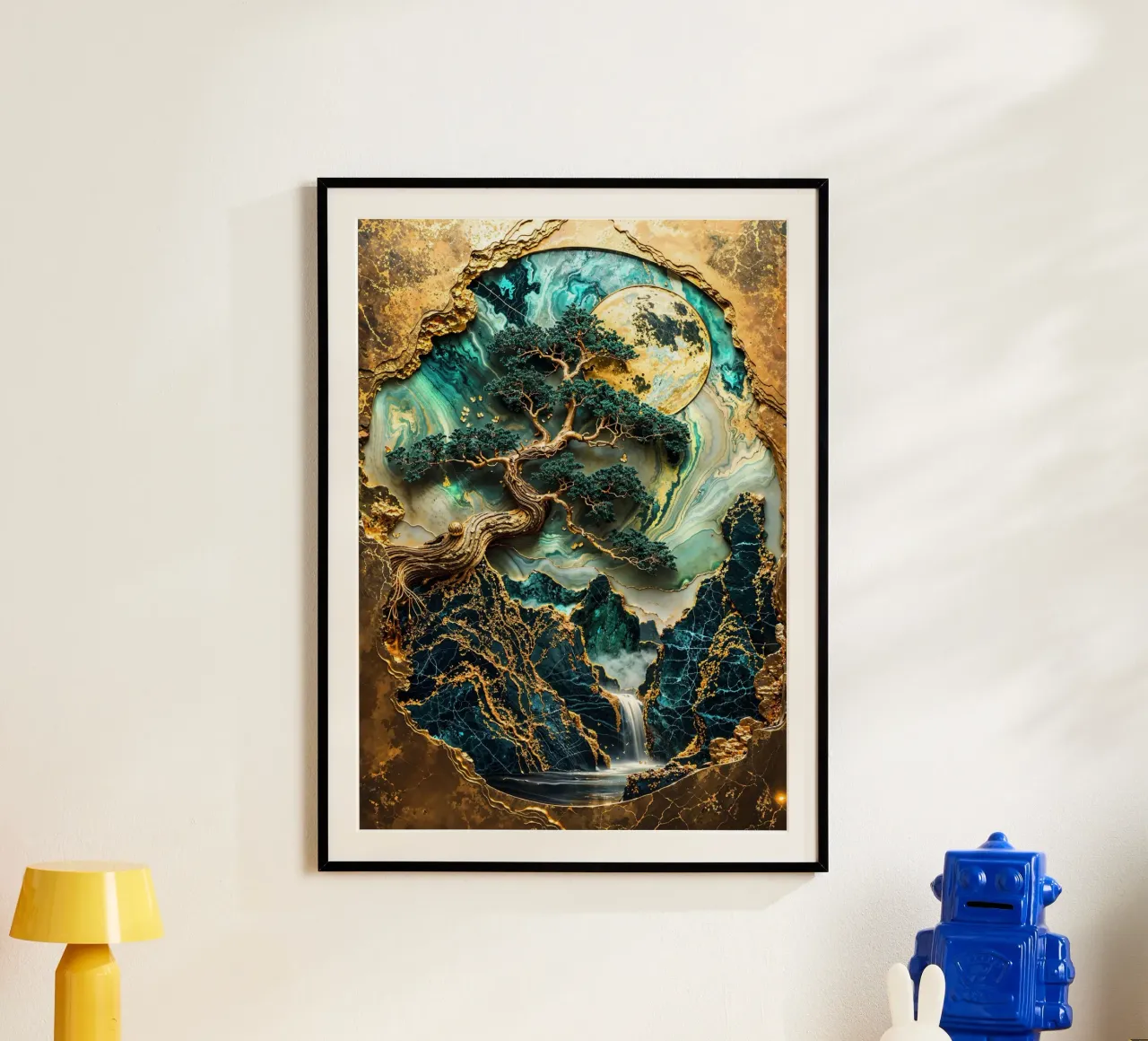 Golden Bonsai Sanctuary poster con telaio in alluminio da Pixaverse