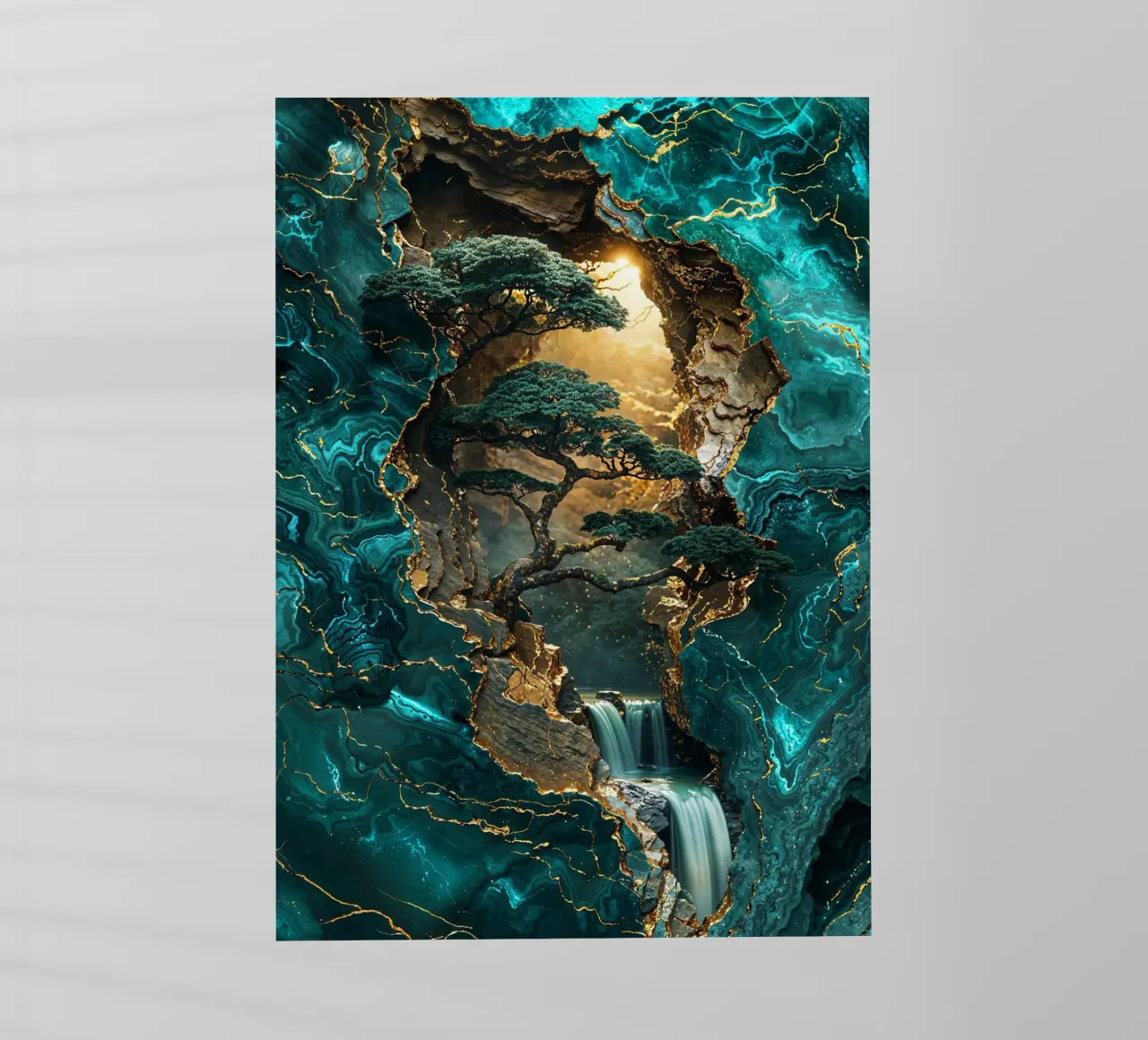 Golden Bonsai Falls Art pellicola backlit da Pixaverse