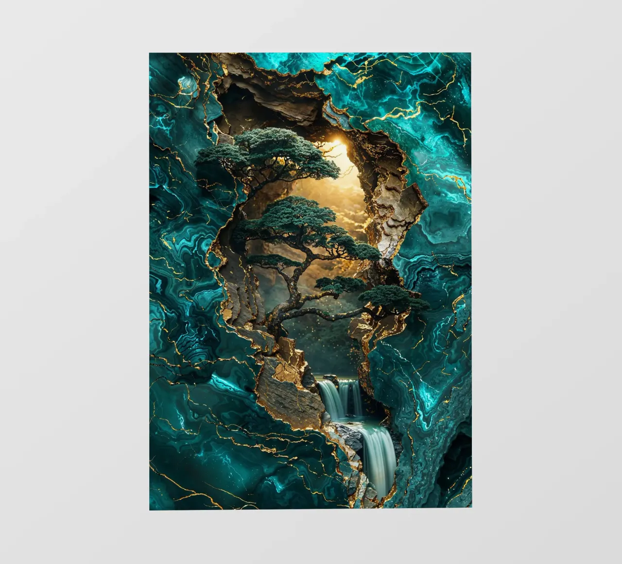 Golden Bonsai Falls Art pellicola backlit da Pixaverse