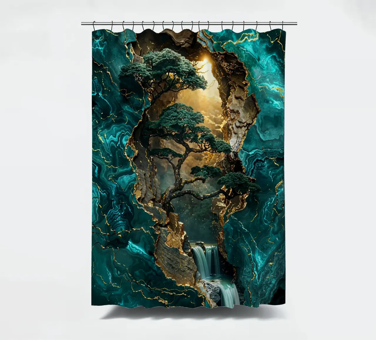 Golden Bonsai Falls Art shower curtain by Pixaverse