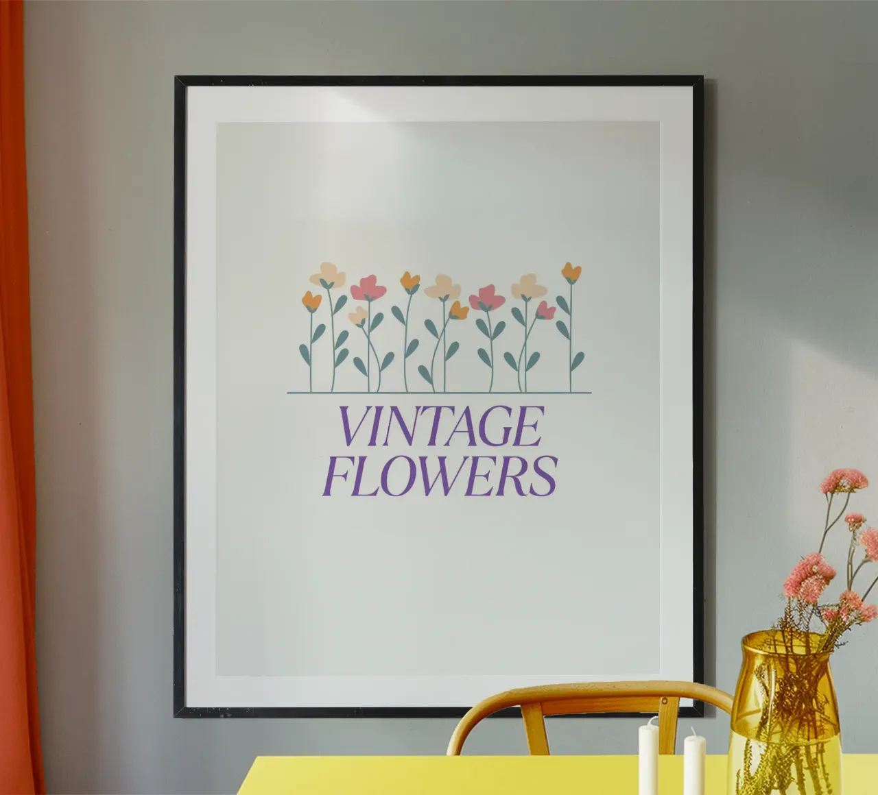 Vintage Flowers poster with wooden frame by luxi&lace
