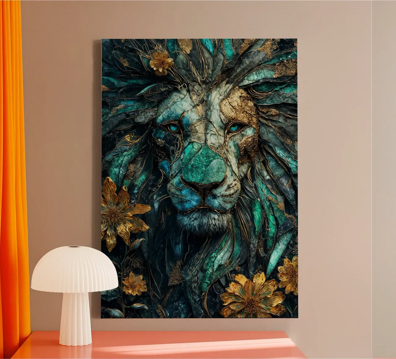 Majestic Lion Kintsugi Art tela con Cornice a cassetta da Pixaverse