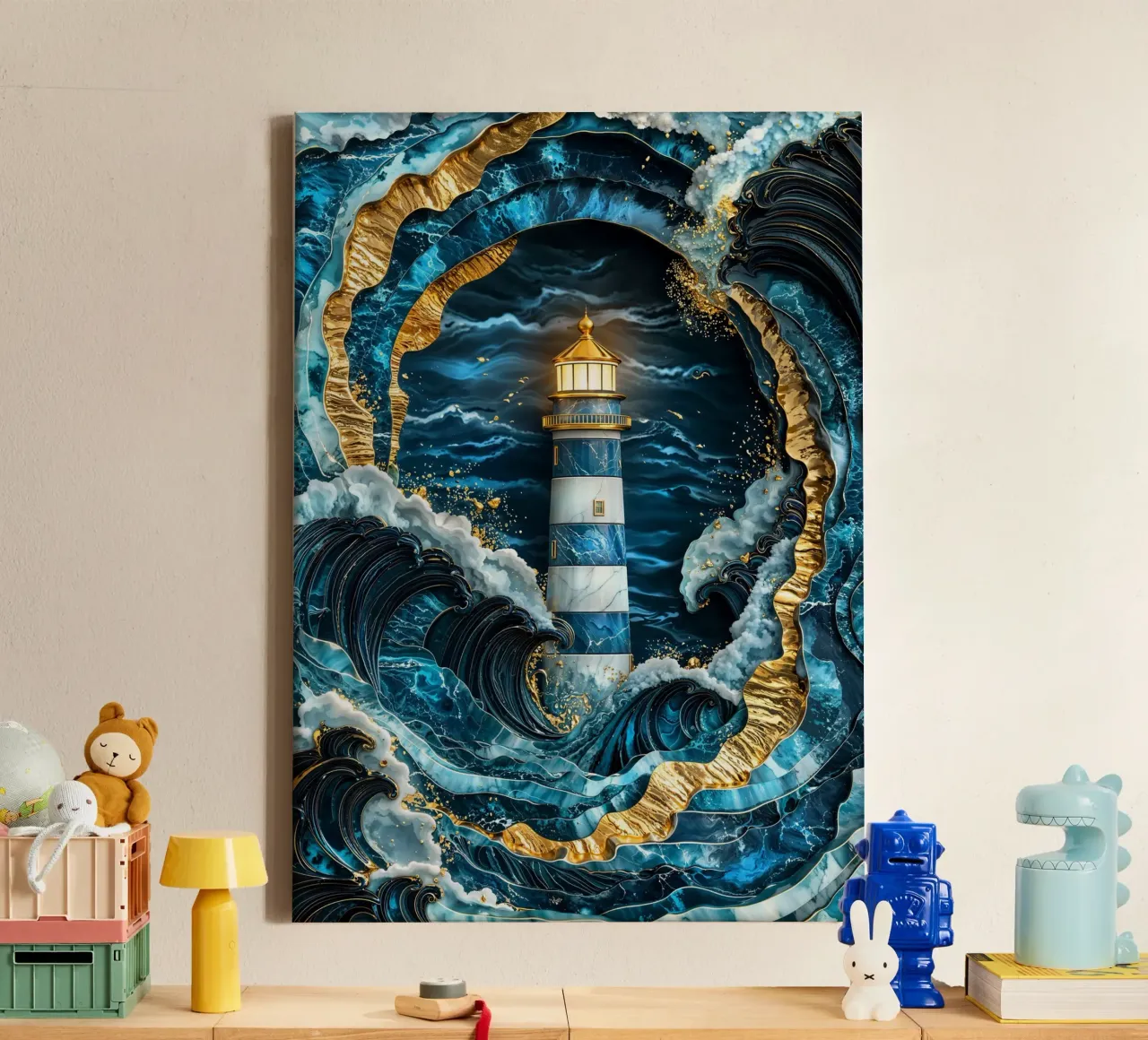 Beacon in the Storm Kintsugi Art tela con Cornice a cassetta da Pixaverse