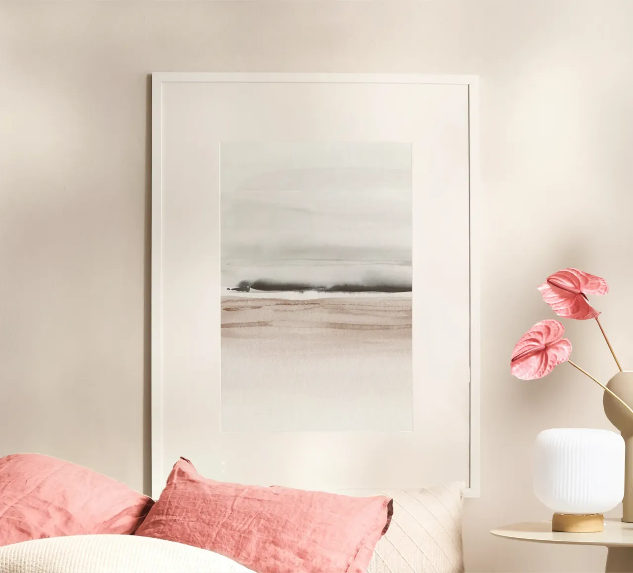 Brown and gray sea waves 1/2 poster with plastic frame by NouveauPrints
