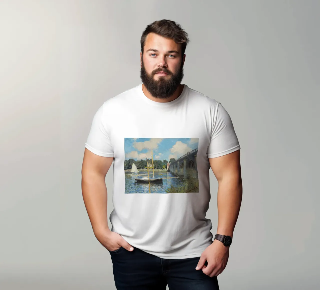bridge and boat underneath t-shirt by SMG Store