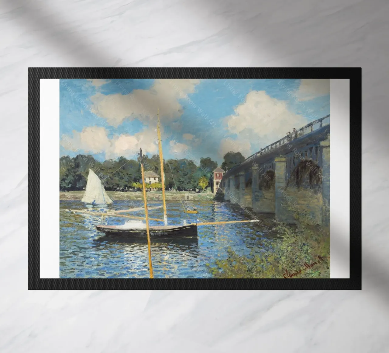 bridge and boat underneath doormat by SMG Store