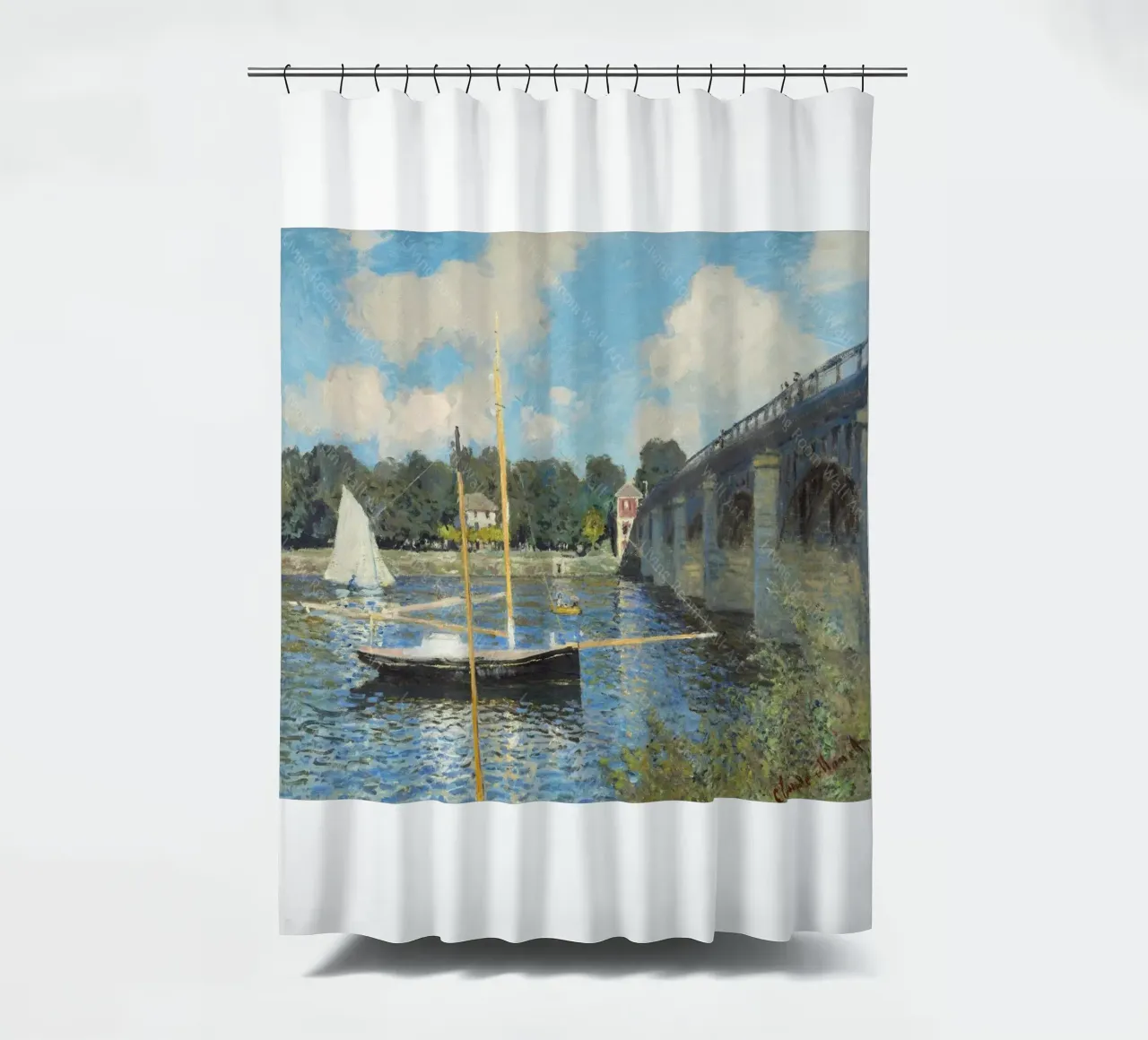 Brücke und Boot darunter Duschvorhang von SMG Store