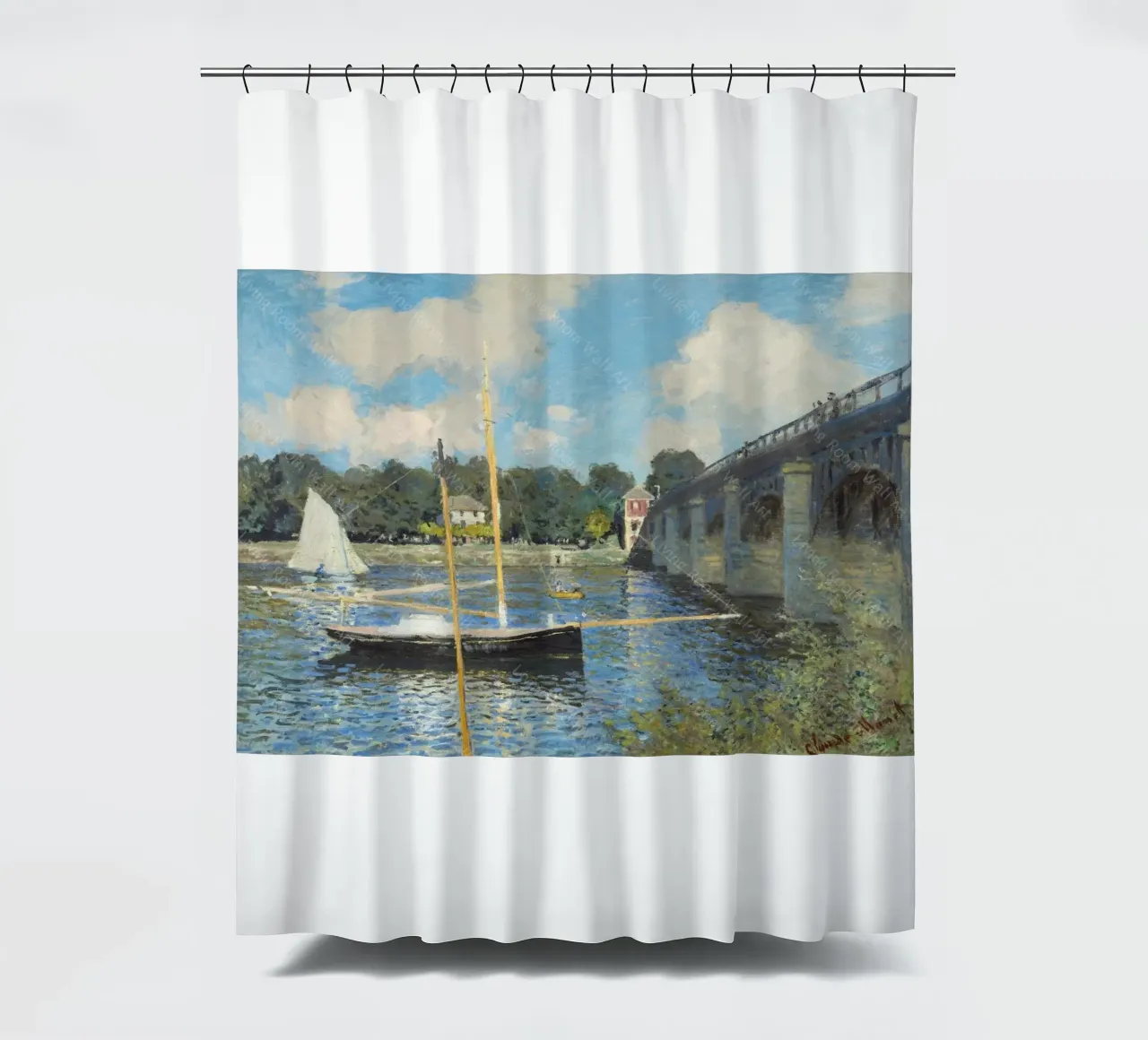Brücke und Boot darunter Duschvorhang von SMG Store