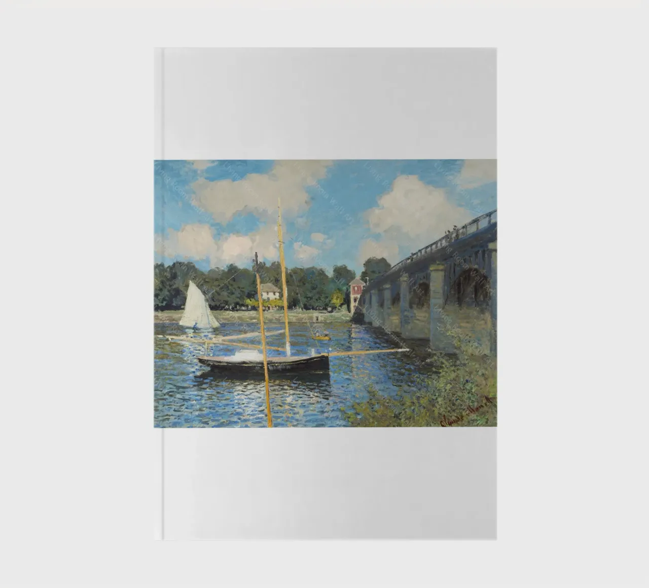 bridge and boat underneath notebook by SMG Store