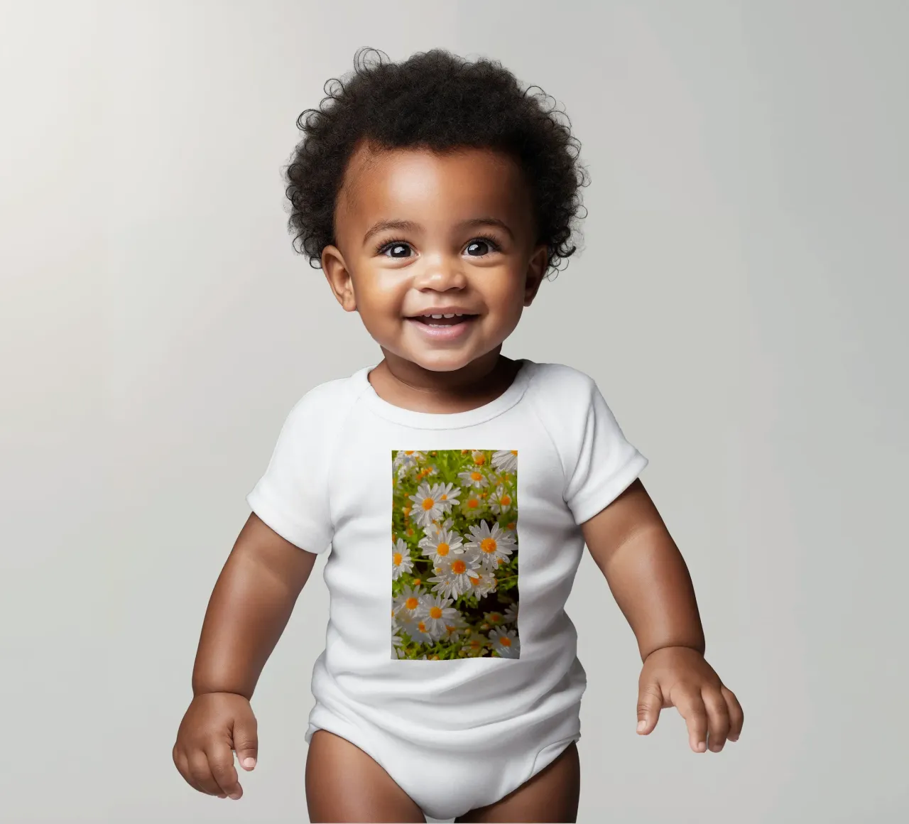 Sparkling Daisy Field short-sleeve baby romper by luxi&lace