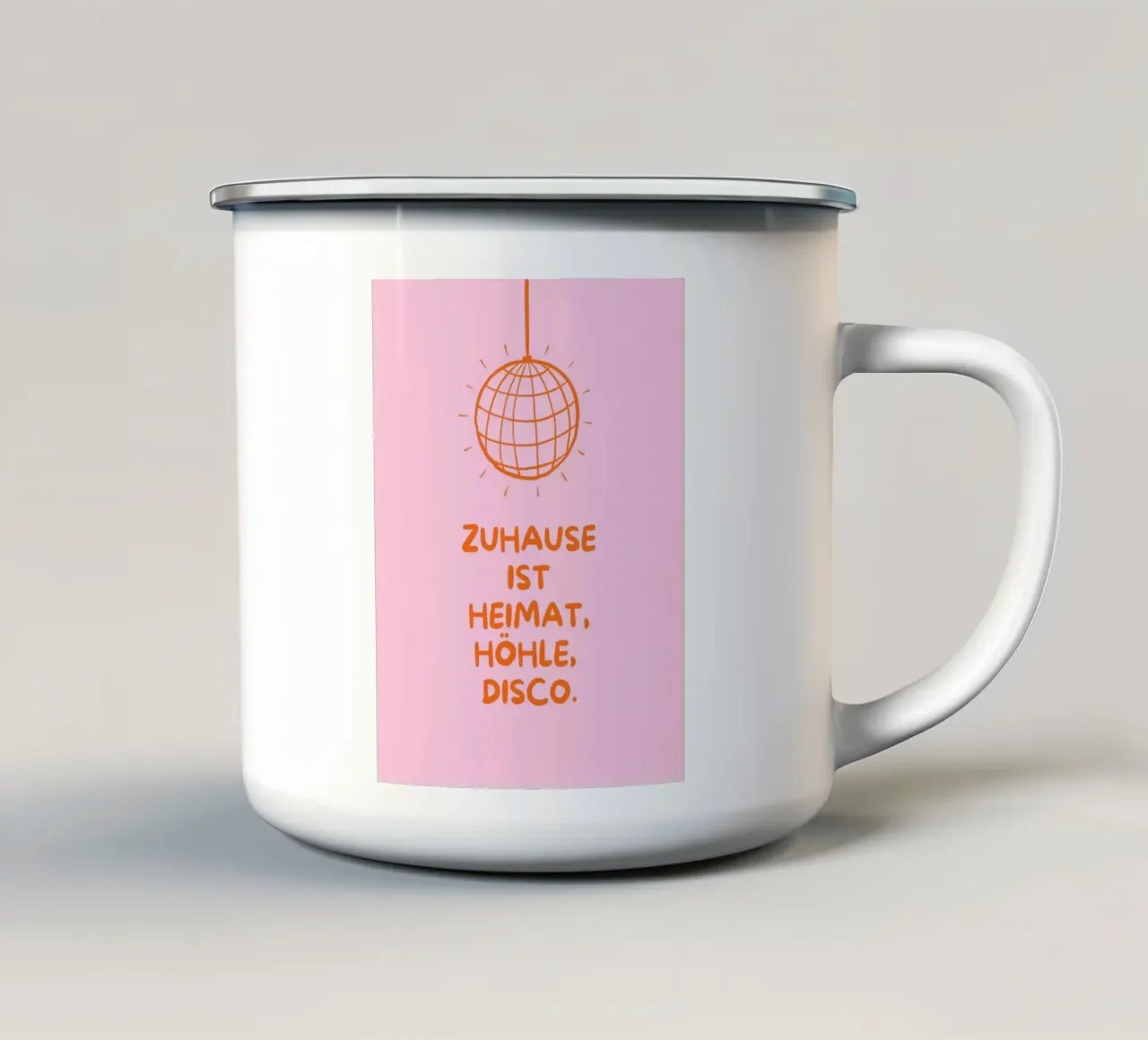 Thuis is thuis, grotdisco emaille mok van Ohkimiko