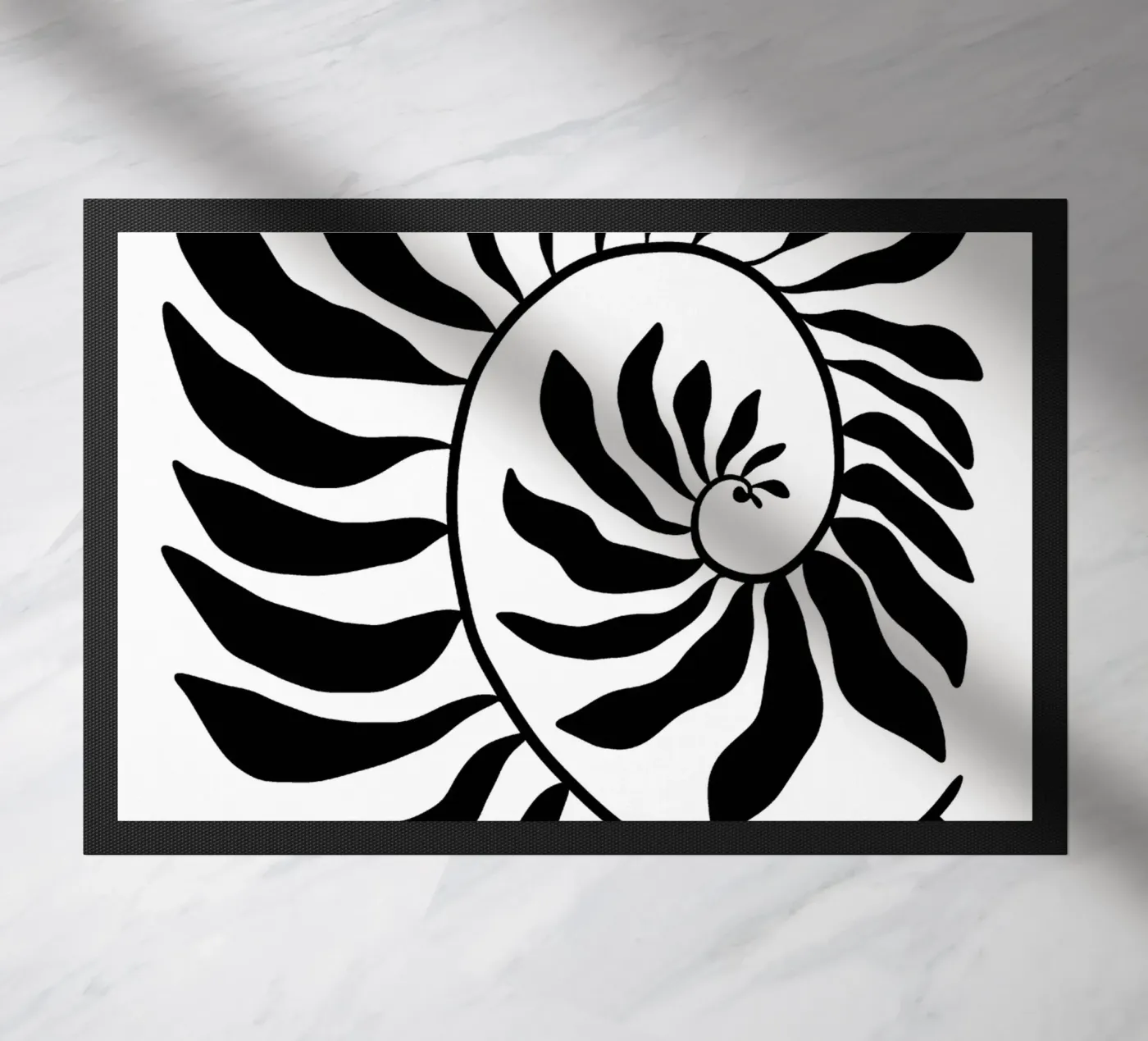 Fibonacci leaf Black doormat by TijanaArtStudio88