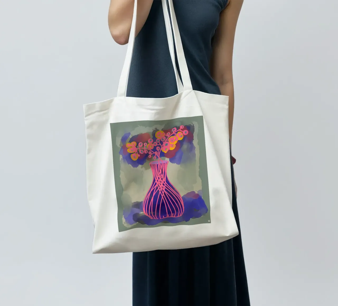Flower vase purple pink tote bag by Nica Colorie
