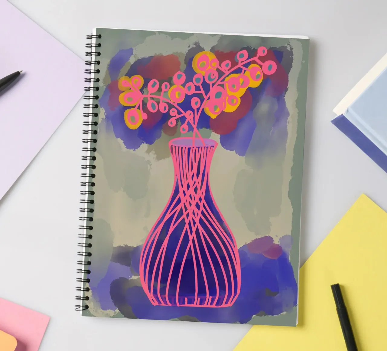 Flower vase purple pink spiral notebook by Nica Colorie